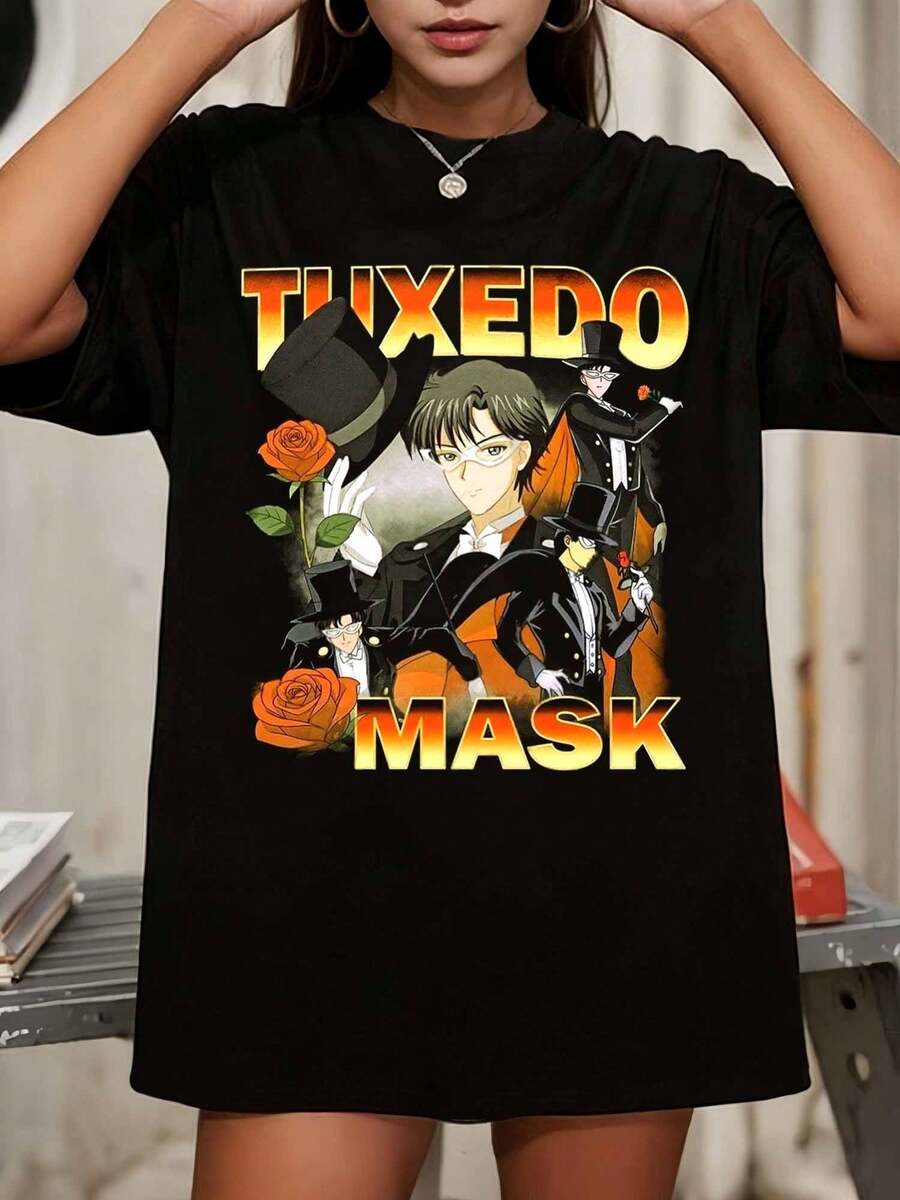 Vintage Tuxedo Mask T-Shirt, Anime Fan Art Graphic Unisex ID - Black - View 1
