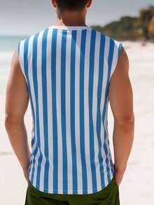 Men's Cartoon Letter Print Sleeveless Round Neck T-Shirt, Casual Holiday Style, Suitable For Summer Daily Wear - Multicolor - View 6
