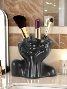 1 Pieza Soporte creativo para brochas de maquillaje con forma de rostro femenino con detalles de mano para encimera de tocador, mesa de vestir, decoración de dormitorio, organizador de belleza y almacenamiento estético de escritorio - Multicolor - Ver 8