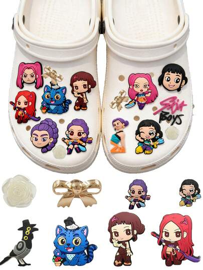 Hasbro Móc khóa trang trí giày hình nhóm nhạc nữ hoạt hình dễ thương cho dép Crocs, 20 chiếc ngẫu nhiên, chất liệu cao su mềm PVC, phụ kiện giày tự tháo rời cho dép xăng đan, vòng tay, túi xách, quà tặng và quà lưu niệm hoàn hảo cho người hâm mộ tuổi teen.