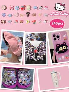 SANRIO 三麗鷗 24格 240入裝 Hello Kitty 卡通美甲裝飾套組，24款春季 DIY 水鑽系列，含 Hello Kitty 貓、3D 花朵、蝴蝶、星星、海豚、櫻桃、貓眼愛心、蝴蝶結、烏龜、棒棒糖、樹木及 Cinnamoroll 設計迷你平底水鑽裝飾 - 彩色 - 查看 7