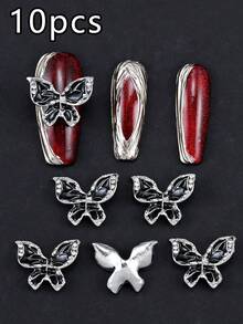 10个美甲饰品，立体奢华蝴蝶造型，多种颜色可选（红、黑、绿、白），Y2K风格，DIY美甲装饰，适用于日常生活、美甲沙龙、包包、衣服、鞋子、手机壳等。 - 彩色 - 查看 8