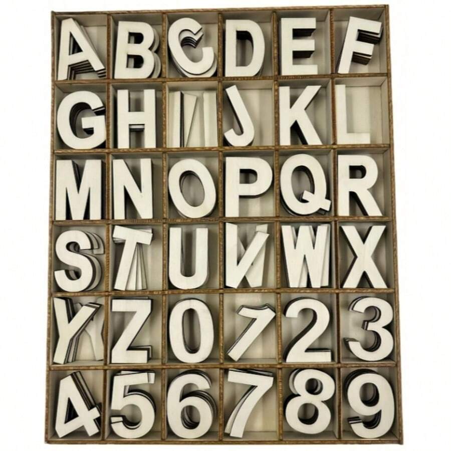 180个木制字母和数字,装饰字体,字母剪贴簿,DIY工艺品,自制项目,手工工艺品等 - 數字+字母 - 查看 1