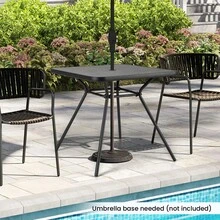 GOFLAME Outdoor Square Patio Table 80cm, Heavy-Duty Metal Bistro Table With Umbrella Hole & Lid, SPC Tabletop For Backyard, Porch, Poolside, Dining Room - Black - View 4