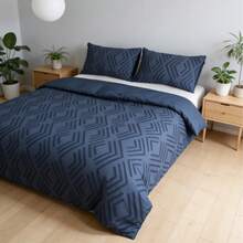 1 Set Copripiumino moderno e minimalista con motivo a righe ricamato (escluso piumino), blu navy, adatto per camera da letto, appartamento, dormitorio, tutte le stagioni - #12 Blu militare - Visualizzare 3