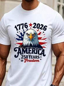 America 1776-2026 250 Years Of Freedom Patriotic T-Shirt With Eagle Design Independence Day Celebration US Flag Design White T-Shirt For Men And Women (Suitable For Both Men And Women; Unisex Style) - 黑色 - 查看 8