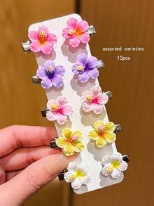 10pcs Colorful Cute Floral Hair Clips, Affordable Daily Hair Accessories - Multicolor - View 9