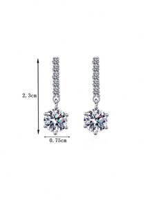 BLOVEMEE Bộ 2 bông tai bạc 925 cao cấp đính 2 viên đá Moissanite 1 carat, thích hợp cho nữ giới đeo hàng ngày, dự tiệc, lễ hội, Ngày Valentine, Ngày của Mẹ, sinh nhật, kỷ niệm ngày cưới, làm quà tặng trang sức. - Bạc - Xem 4