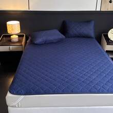 1 pieza Funda protectora suave y cómoda, Sábana de unicolor para dormitorio y habitación de invitados, Colchoneta impermeable con relieve ultrasónico, Cobertura gruesa y completa, Lavable a máquina, Regalo para ocasiones especiales - Azul marino - Ver 8