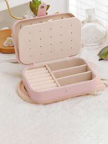 1pc High Quality PU Travel Jewelry Box, Large Capacity Jewelry Storage Box, Cosmetic Storage Box, Pink Travel Accessory, Jewelry Storage Container, Travel Essential, Suitable For Storing Earrings, Necklaces, Rings, Holiday Gift, Gift For Her, Valentine's Day Gift - Multicolor - View 16