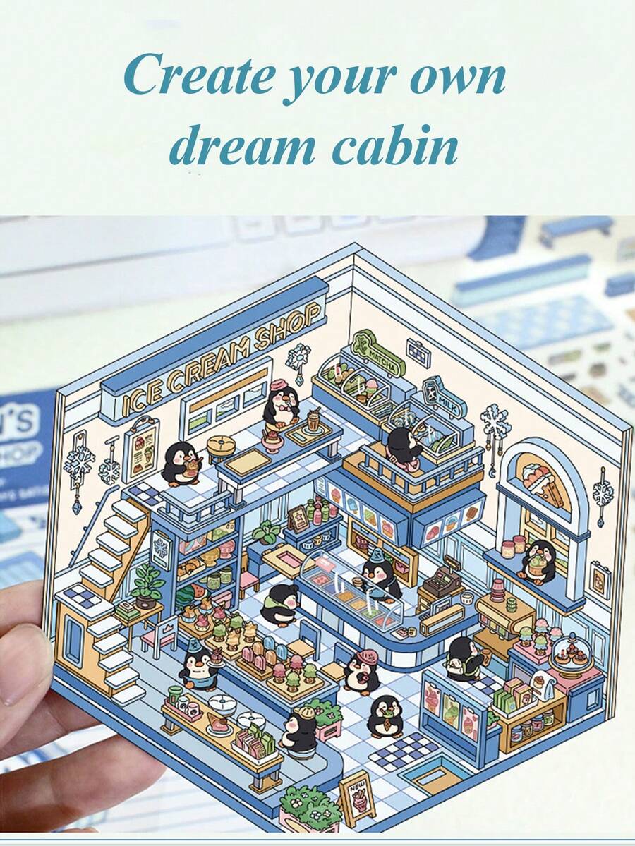 一套3D立体贴纸（2张PET材质贴纸+1张背景纸板），微缩场景贴纸，3D景观迷你减压手工贴纸，DIY贴纸，可爱动物贴纸，创意手工道具贴纸 - 單件 - 查看 1