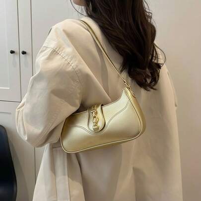 Santorini handbag Bolsa Feminina Dourada Baguete estilosa e moderna alça de ombro detalhes dourados