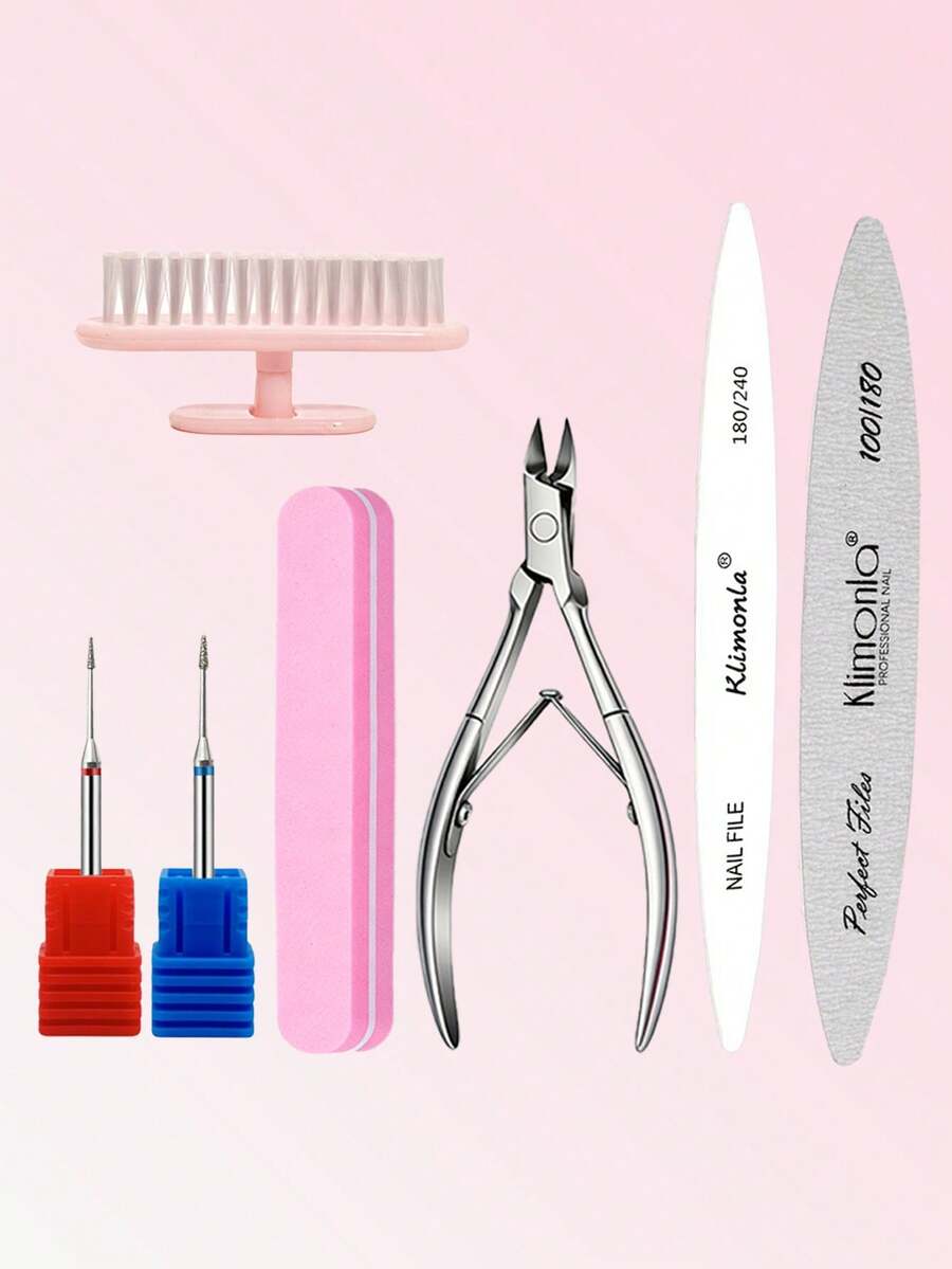7件套美甲工具套装：砂纸锉、抛光块、角质钳、清洁刷，专业粉色美甲护理套装，美甲用品，美甲师专用美甲用品 - 彩色 - 查看 1