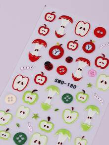 2pcs 5D Embossed Cartoon Apple Nail Stickers, Cute Fruit Button Sewing Pattern Self-Adhesive Nail Decals, Sweet & Lovely Nail Art Decoration For Daily Casual DIY - Multicolor - View 4