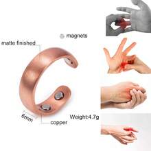 Pure Copper Magnetic Ring Matte Finished Health Energy Simple Adjustable Cuff Rings For Men Women Jewelry Resizable - Bronze - View 5