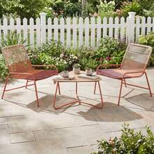 GOFLAME 3 Piece Outdoor Patio Set, Gradient Rattan Chairs & Wood-Plastic Table, Modern Bistro Furniture For Balcony, Porch, Poolside - Orange - View 4
