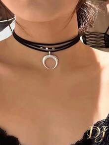 1pc Bohemian Style Turquoise Alloy Pendant Necklace, Vintage Layered Cross-Border Jewelry/Leopard Print Necklace/Dark Gothic Style Red Necklace/Choker - Black - View 2