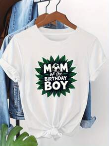 Camiseta gráfica "Mamá del cumpleaños" de las mujeres - camiseta de manga corta de cuello redondo con diseño de hoja verde, mezcla de  blanco, perfectara celebraciones de primavera / verano, camisetas de cumpleaños - Blanco - Ver 2