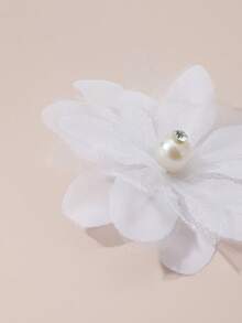 2pcs/Set Girls White Flower & Pearl Hair Clips Set, Suitable For Daily Decoration - White - View 4