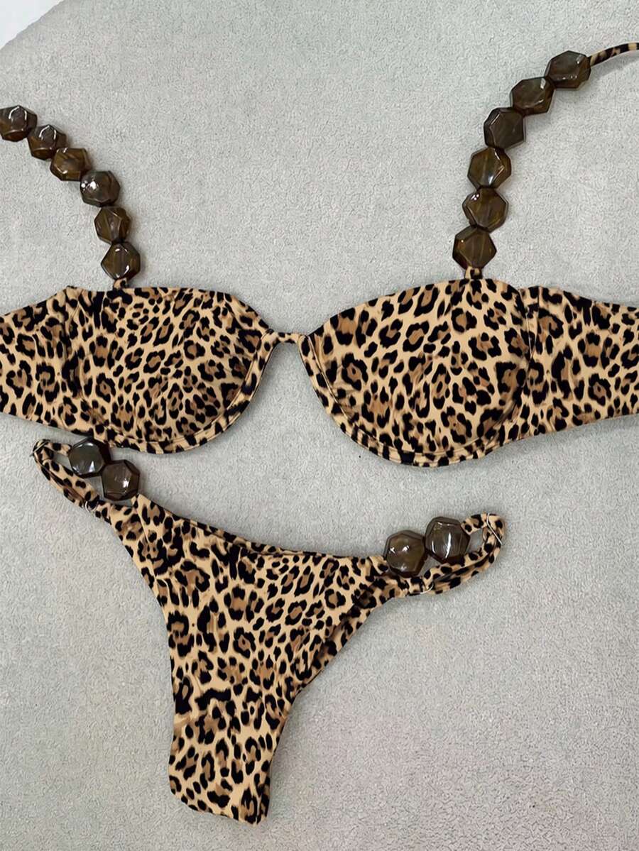 Bộ bikini họa tiết da báo gợi cảm mới về mùa xuân/hè, kiểu dáng châu Âu và Mỹ, thích hợp cho bãi biển, kỳ nghỉ, hẹn hò, tiệc tùng. - Nhiều màu - Xem 1