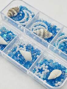 各种蓝色海洋主题美甲装饰品 - 贝壳、珍珠、亮片、星星，适合海洋主题DIY美甲 - 彩色 - 查看 3