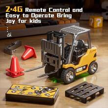 Carretilla elevadora de aleación con Control remoto, modelo de camión volquete de juguete, vehículo de ingeniería, juguete de escritorio, colección de modelos, regalos para niños, coche RC, escala 1/64 - Amarillo - Ver 2
