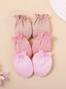 3 Pairs Newborn Anti-Scratch Mittens, 0-6 Months Baby Soft Breathable Elastic Cuff Mittens, Pink - 3pairs - View 6