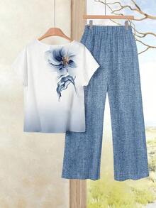 Conjunto de 2 piezas con estampado floral ajustado, versátil para primavera/verano - Multicolor 11 - Ver 5