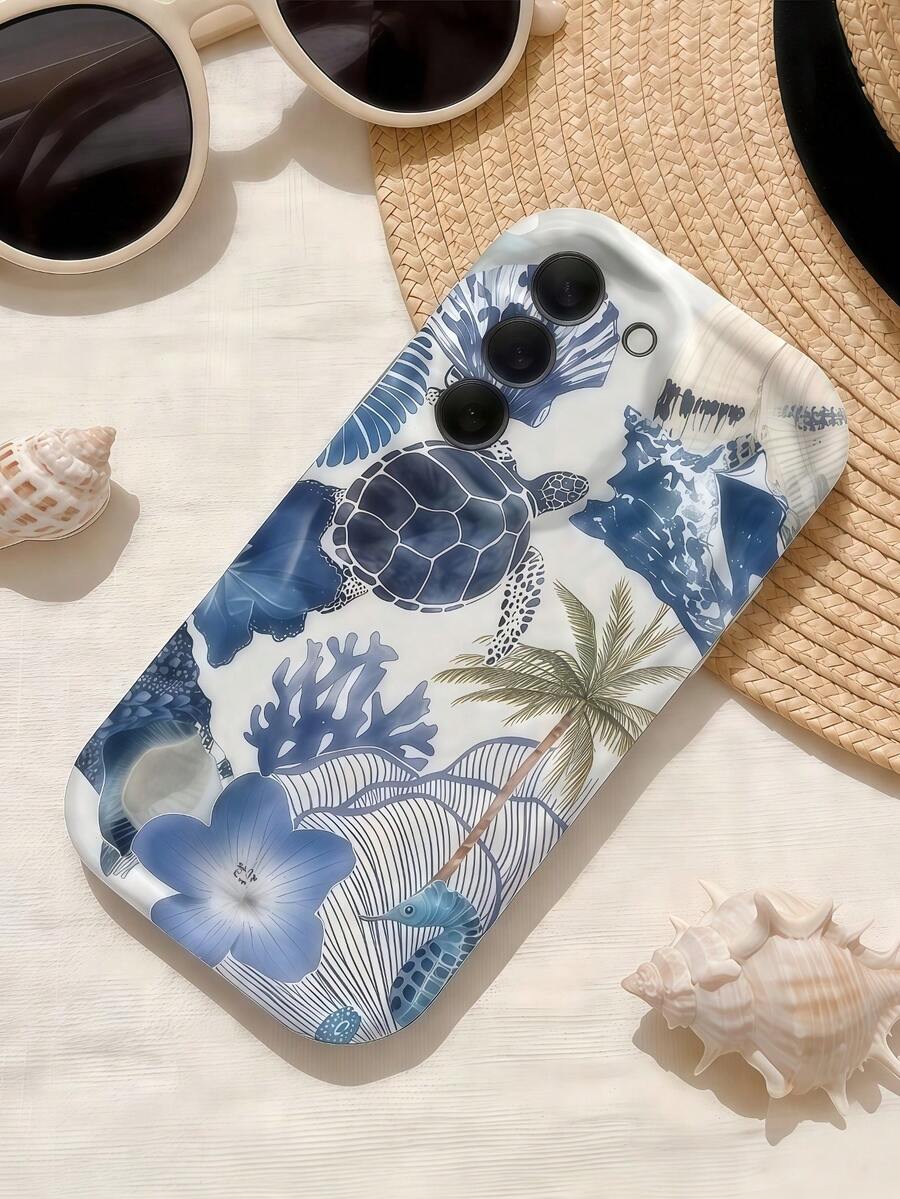 1pc Cream Dopamine Wave Ruffle Soft TPU Texture Phone Case, Cute Blue Ocean Pattern Compatible With Galaxy S21 S22 S23 S24 S25 S26/Honor/ And Other Models - White - View 1