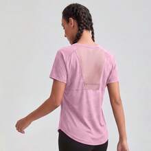 Áo thun ngắn tay nữ thoáng khí, phối lưới, thích hợp cho yoga, pilates, thể dục, chạy bộ, tập luyện và các hoạt động thể thao mùa hè. - Hồng - Xem 10
