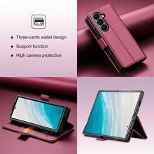 适用于三星 Galaxy Z Fold 7/6/5/4/3/5G 的 RFID 防盗刷仿皮钱包式手机壳，翻盖设计，带卡槽和支架 - 酒紅色 - 查看 11
