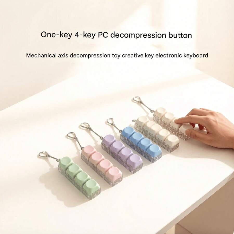 Mini Portable 4-Key PC Mechanical Keyboard Stress Relief Gift, Creative Keyboard Keychain, Relaxation Tool Keychain - Multicolor - View 1