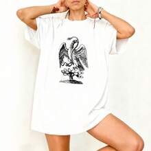 Camiseta Oversize Blanca con Estampado de Águila y Cactus para Playa y Ocio - Blanco - Ver 3