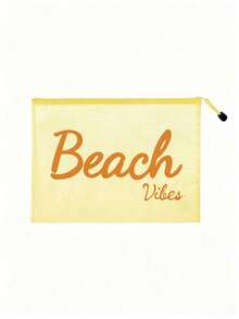 Mehrfarbige, wasserdichte, modische Mesh-Stoff Strandtasche, Make-up-Tasche mit "Beach"-Aufdruck, Strandmotiv, große, transparente Kosmetiktasche mit hoher Kapazität - Verschiedenfarbig - Übersicht 12