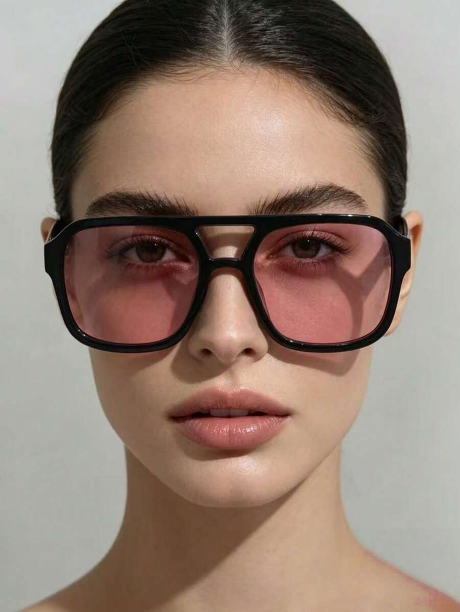 1副女士塑料PC框紫色飞行员时尚眼镜，时尚装饰眼镜，适合日常佩戴 - 粉色 - 查看 1