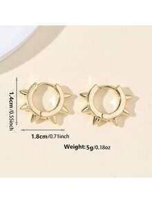 1pair Cool & Punk Style Alloy Spike Hoop Earrings - Yellow Gold - View 3
