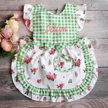 Personalized Floral And Plaid Apron With Customized Embroidered Name For Cooking And Crafting - Children's Aprons - View 12