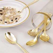 10/25/50/100pcs Gold Reusable Cutlery Set, Including Forks, Spoons, Cake Forks, Dessert Spoons, Salad Forks, Pasta Forks And Spoons, High-End Tableware Suitable For Birthday, Wedding, Party, Family Gathering, Team Building, Outdoor BBQ, Camping, Banquet, School Supplies, Graduation Ceremony, Holiday Party And More Occasions - Gold - View 6