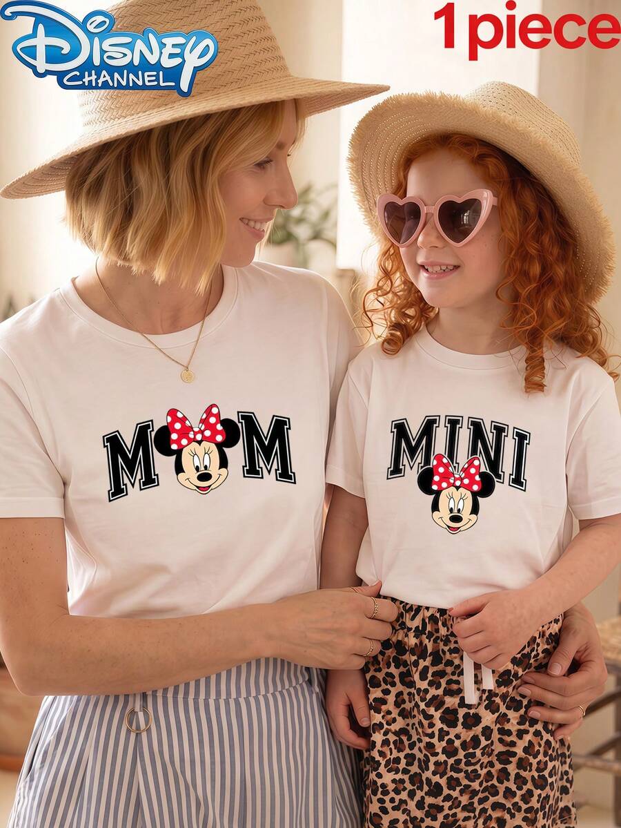 Disney 1Pcs Girls Clothes Kids Clothes Tops For Girls Girls Shirts Mommy And Daughter Matching Outfit Minnie Mouse Print Short Sleeve T Shirt For Girls 5-12Y Summer Casual - Trắng - mimi - Xem 1