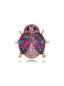 Colorful Crystal Ladybug Brooch, Silver Tone Cubic Zirconia Inlaid Insect Lapel Pin, Cute Animal Brooch For Women, Nature Inspired Suit & Scarf Accessory, Perfect Lucky Charm Gift - Multicolor - View 8