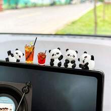 6pcs Cute Mini Panda Figurines, Creative Micro Landscape Decor, Car Interior Ornament, DIY Decoration Accessories - Red Panda - View 2