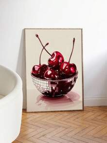 1pc Unframed Disco Cherry Art Print - Modern Poster Suitable For Kitchen Wall Decor, Housewarming Gift - Minimalist Cherry Print - Abstract Style a - View 3