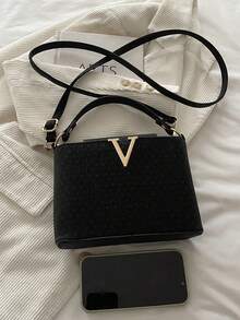 Túi xô dệt họa tiết mới năm 2026, túi tote đa năng, túi đeo vai và đeo chéo, phong cách đường phố. - màu đen - Xem 9