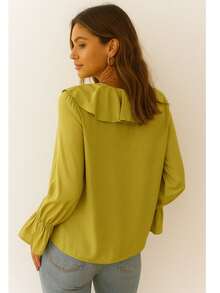 Blusa Elegante con Volantes en Cascada y Puños Elásticos. - Verde C8093 - Ver 2
