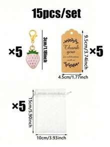 Bộ quà tặng móc khóa dâu tây 60/30/15/3/1pc/Set, bao gồm 5 móc khóa dâu tây thủ công, 5 thiệp cảm ơn và 5 túi organza. Móc khóa được làm thủ công với dâu tây đỏ và trắng. Lý tưởng làm quà tặng cho phù dâu, quà tặng cho khách mời - Nhiều màu - Xem 8