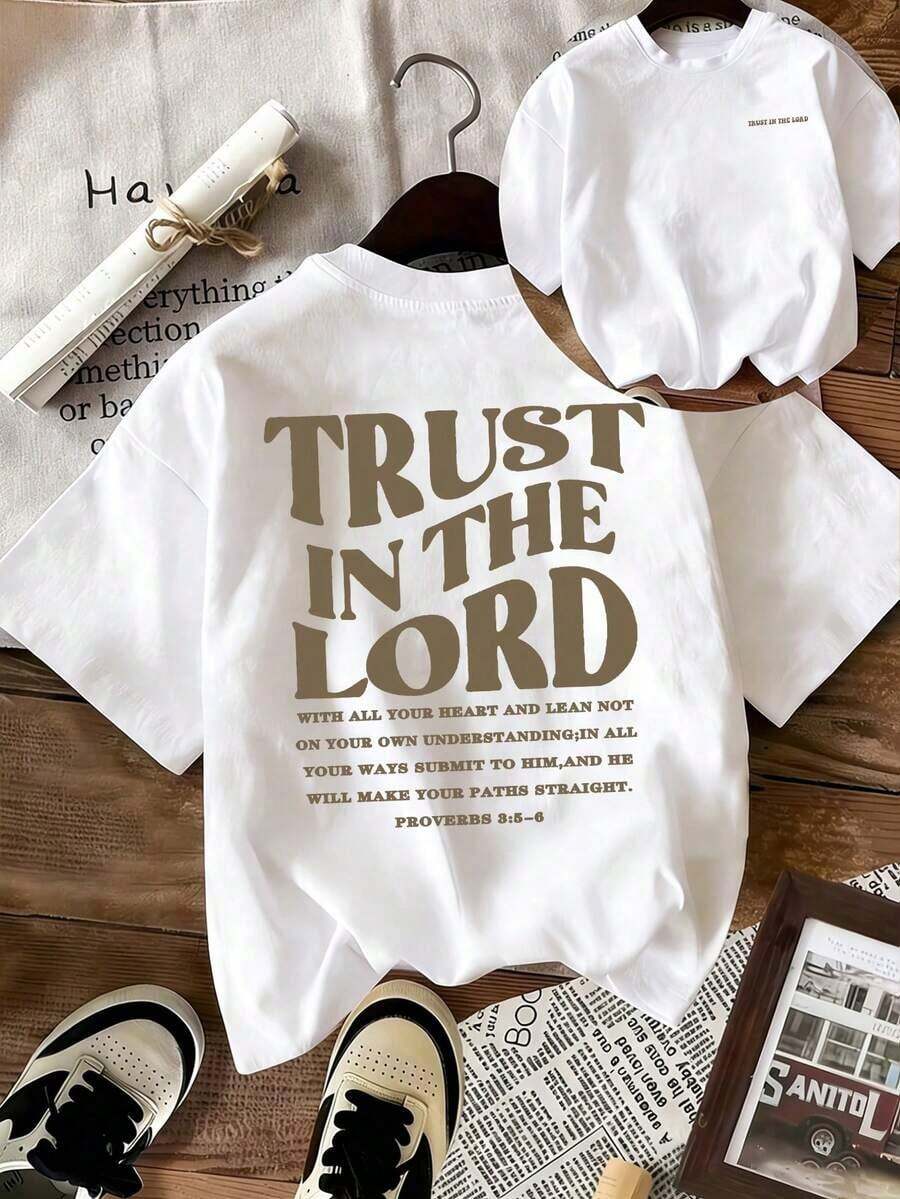 Nueva camiseta de manga corta para mujer, colección primavera-verano, con estampado de la frase "True In The Lord", cuello redondo casual, elegante y sencilla, 100% algodón. - Blanco - Ver 1