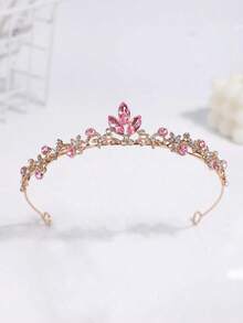 1pc Luxury Sweet Crystal Princess Crown Headband For Girls - Hồng - Xem 6