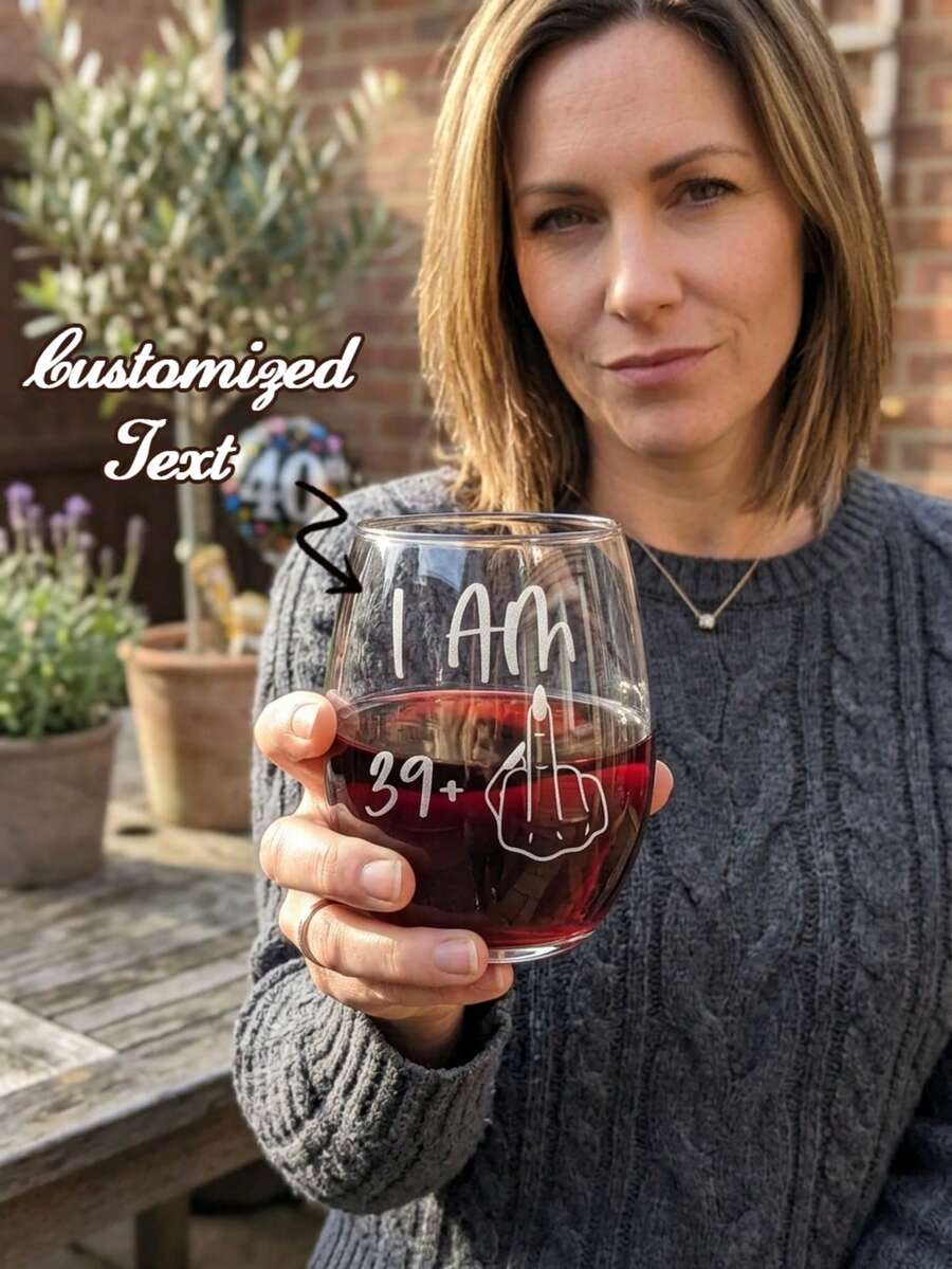 Interesting 40th Birthday Footless Wine Glass: Laser Engraved Gift - Transparent - View 1