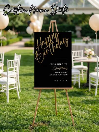 1pc Black & Gold Style Birthday Poster, Featuring Elegant Birthday Celebration Welcome Slogan & Name Display, Birthday Party Welcome Board, Name-Printed Birthday Poster, Customized Photo Birthday Welcome Slogan, Customized Gifts, Flags, Banners, Birthday Gifts, Birthday Decorations, Customizable Items, Party Favors, Mother's Day Gifts, Room Decor, Home Decor, Bedroom Decor, Garden, House Decor, Frameless Glossy Canvas Poster, Essential For Birthday Party Decoration