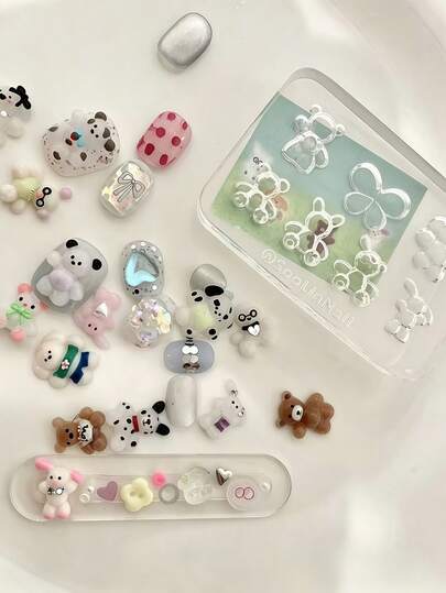 1 khuôn làm móng nghệ thuật hình gấu Bắc Cực, thỏ, bướm hoạt hình, khuôn silicon trang trí móng 3D, dụng cụ thiết yếu cho thợ làm móng.